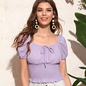 Smocked Puff Sleeve Crop Top